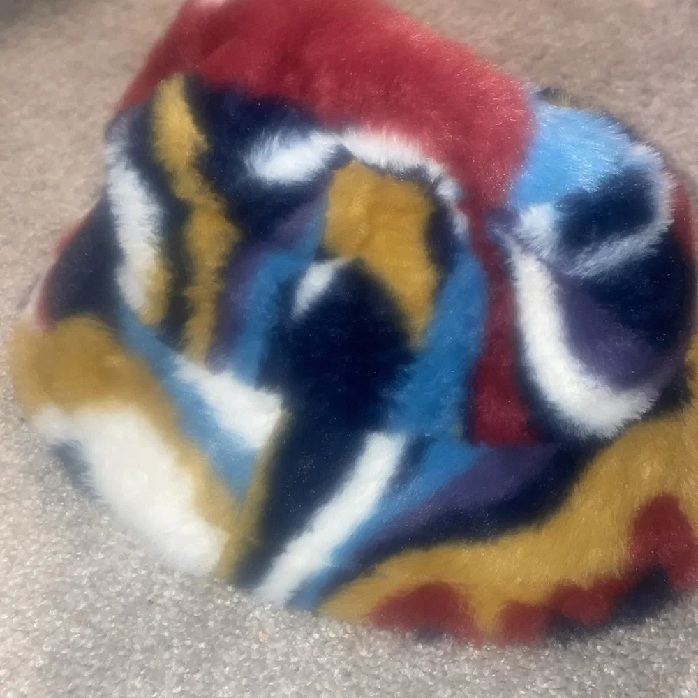 Y2k revival Fuzzy art bucket hat multi colored one sized microfiber